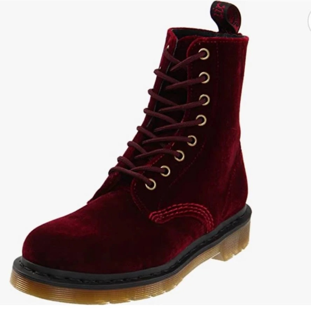 Dr. Marten Page Cherry Red Rouge Velvet Boots